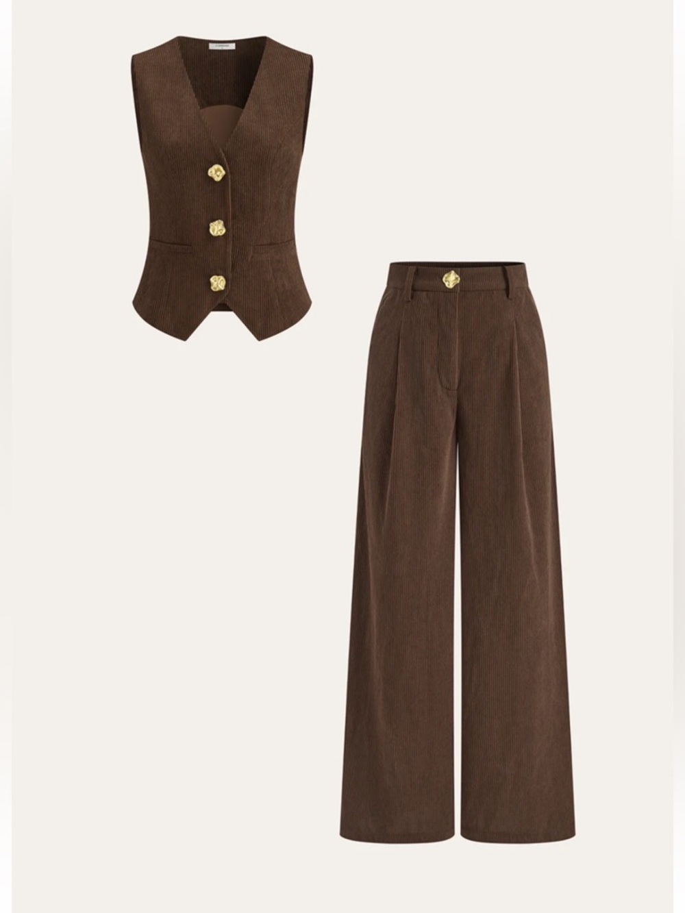 Corduroy Metal Button Vest & Wide-Leg Pants Set Size Medium NWT - Picture 10 of 10